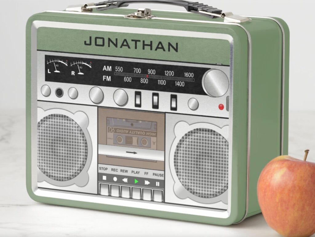 Metal Lunch Box with a Retro Boombox Design