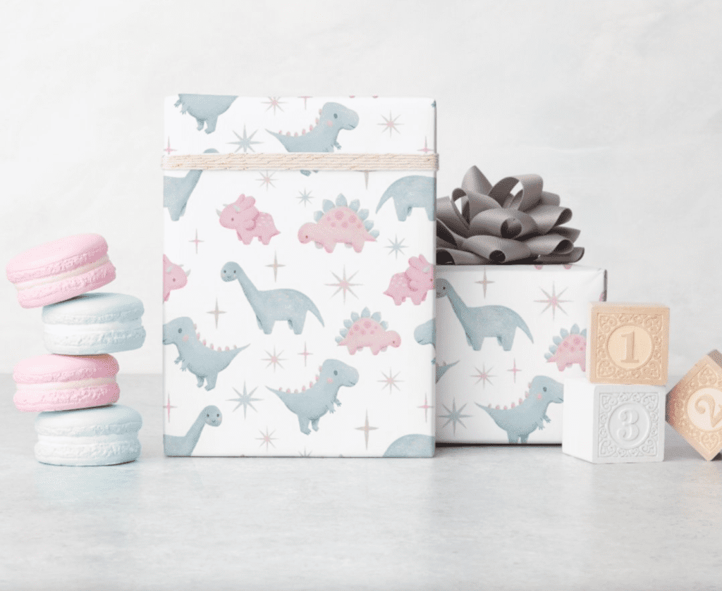 Pink & Blue Baby Dinosaur Wrapping Paper