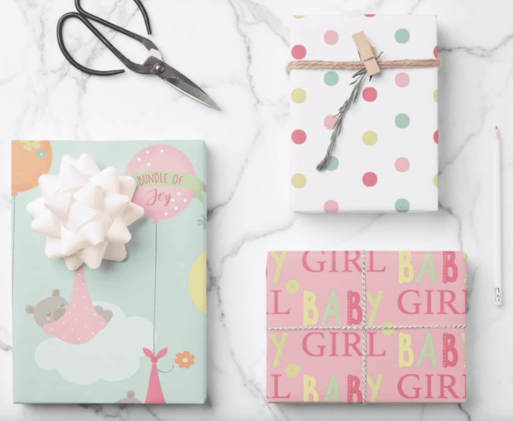 Bundle of Joy Pink and Green baby girl wrapping paper