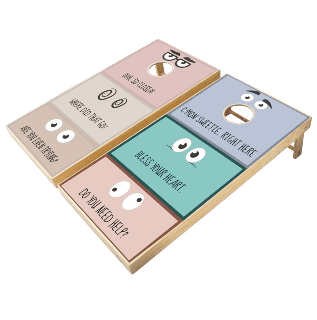 Funny Cornhole Set with Funny Eyes and Sayings