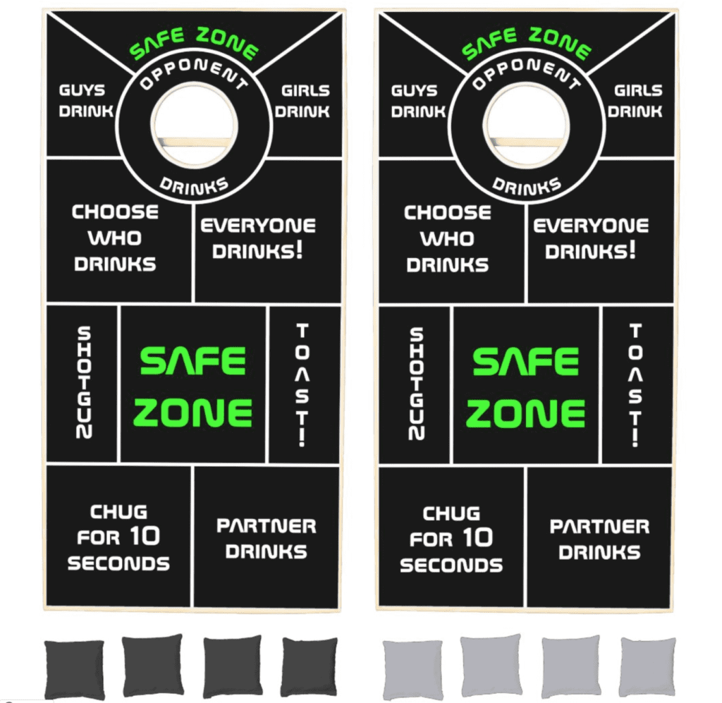 The Safe Zone cornhole team drinking game