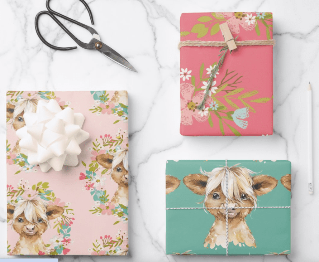 Baby Highland Cow Feminine Wrapping Paper