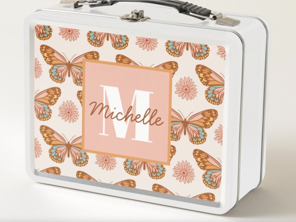 Metal Butterflly Monogrammed Lunch Box